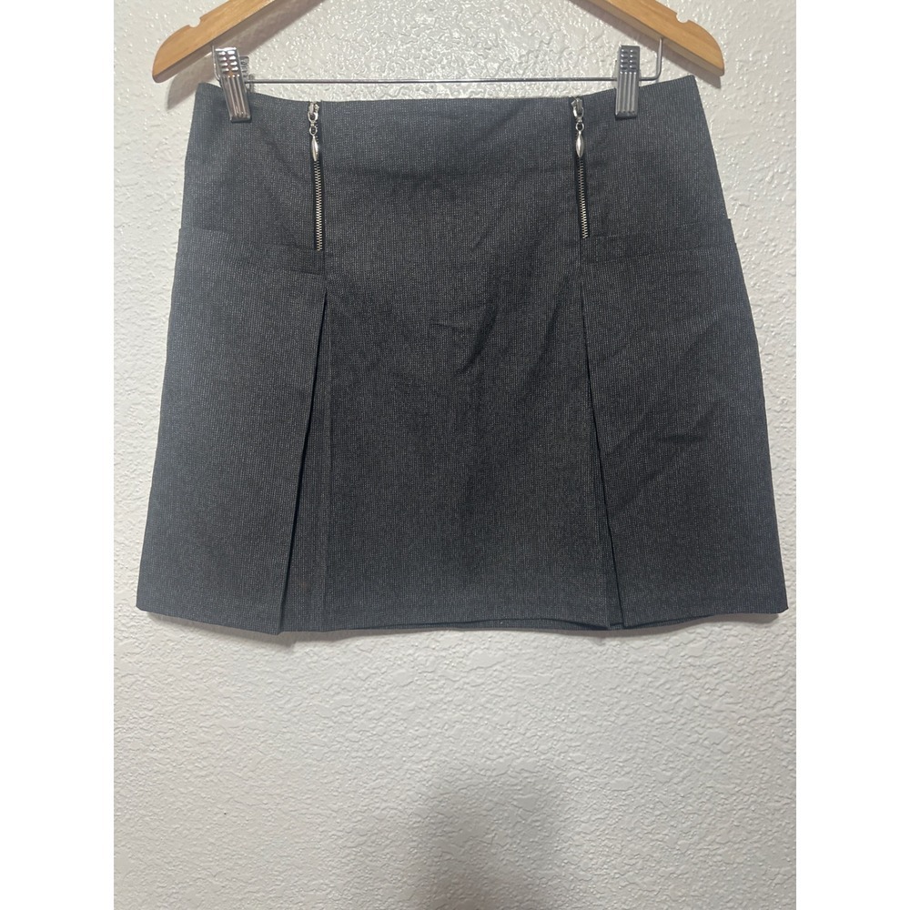 Flirtatious Gray Mini Skirt Zipper Accent Pleated A Line Women's Career